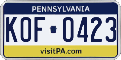 PA license plate KOF0423