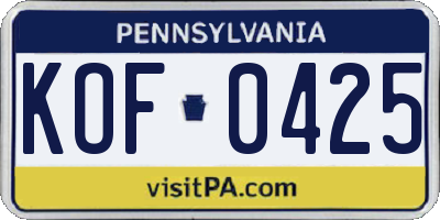 PA license plate KOF0425