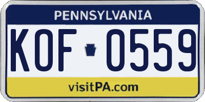 PA license plate KOF0559