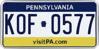 PA license plate KOF0577