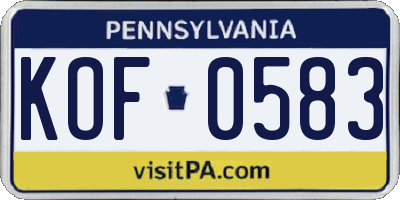 PA license plate KOF0583