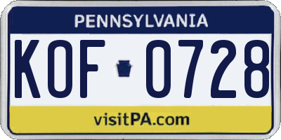PA license plate KOF0728