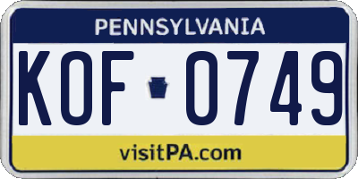 PA license plate KOF0749