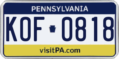 PA license plate KOF0818