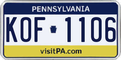 PA license plate KOF1106
