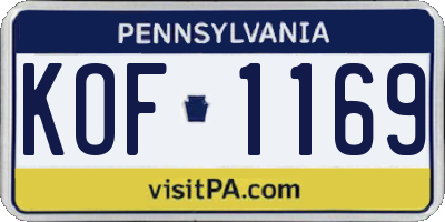PA license plate KOF1169