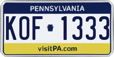 PA license plate KOF1333