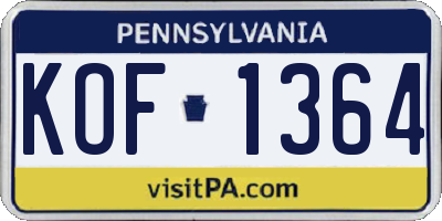 PA license plate KOF1364