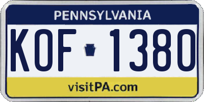 PA license plate KOF1380
