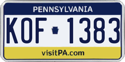 PA license plate KOF1383