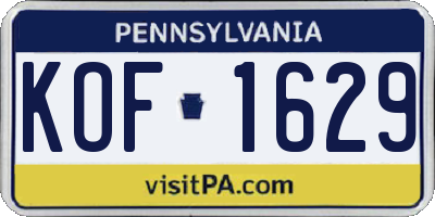 PA license plate KOF1629