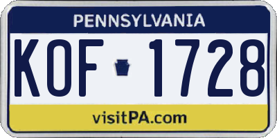PA license plate KOF1728
