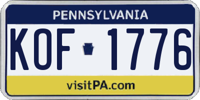 PA license plate KOF1776