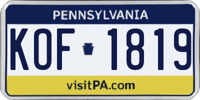 PA license plate KOF1819