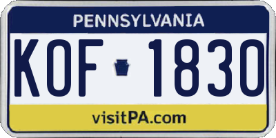 PA license plate KOF1830