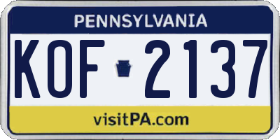 PA license plate KOF2137
