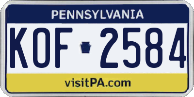 PA license plate KOF2584