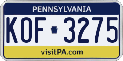 PA license plate KOF3275