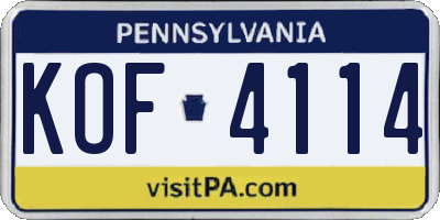 PA license plate KOF4114