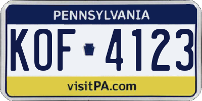 PA license plate KOF4123