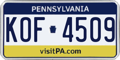 PA license plate KOF4509