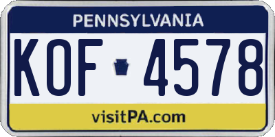 PA license plate KOF4578