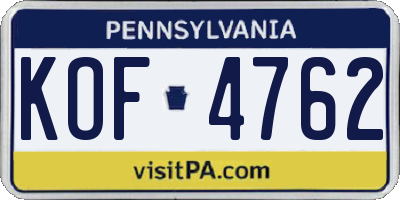 PA license plate KOF4762
