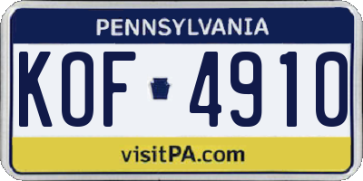 PA license plate KOF4910