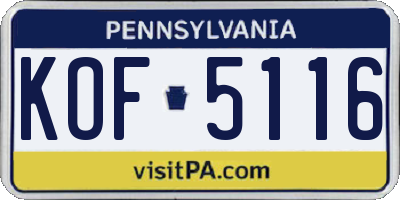 PA license plate KOF5116