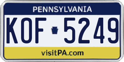 PA license plate KOF5249