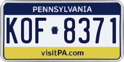 PA license plate KOF8371