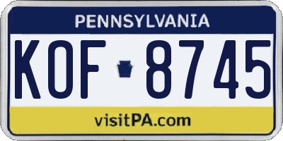 PA license plate KOF8745
