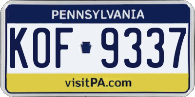 PA license plate KOF9337