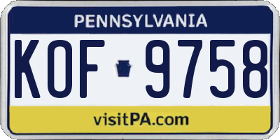 PA license plate KOF9758