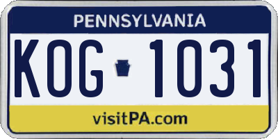 PA license plate KOG1031