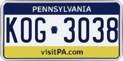 PA license plate KOG3038