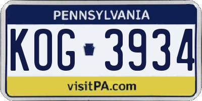PA license plate KOG3934