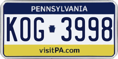 PA license plate KOG3998