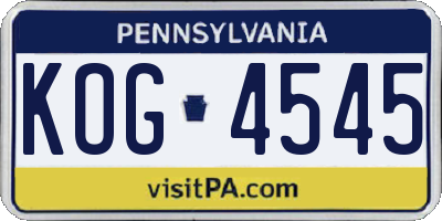 PA license plate KOG4545