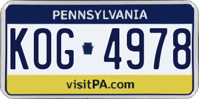 PA license plate KOG4978