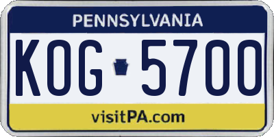 PA license plate KOG5700