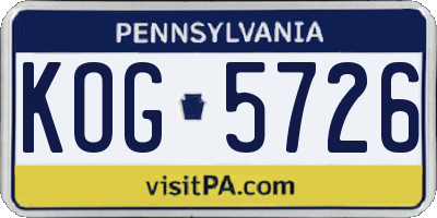 PA license plate KOG5726