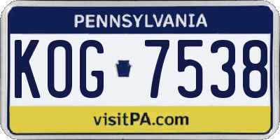 PA license plate KOG7538