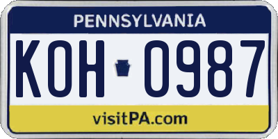 PA license plate KOH0987