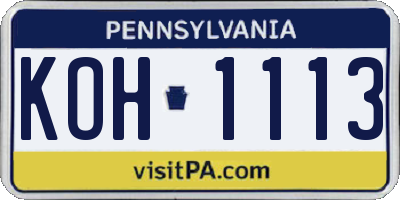 PA license plate KOH1113
