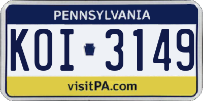 PA license plate KOI3149