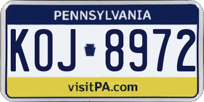 PA license plate KOJ8972