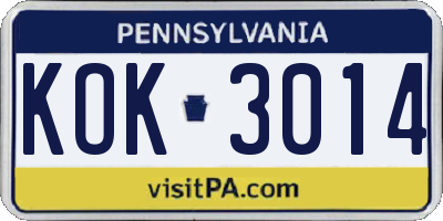 PA license plate KOK3014