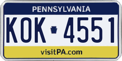 PA license plate KOK4551