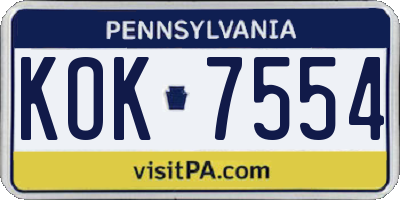 PA license plate KOK7554